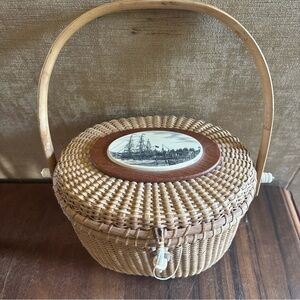 Rare Vintage Nantucket Basket Lightship Scrimshaw Purse Harbor Stephen Barlow